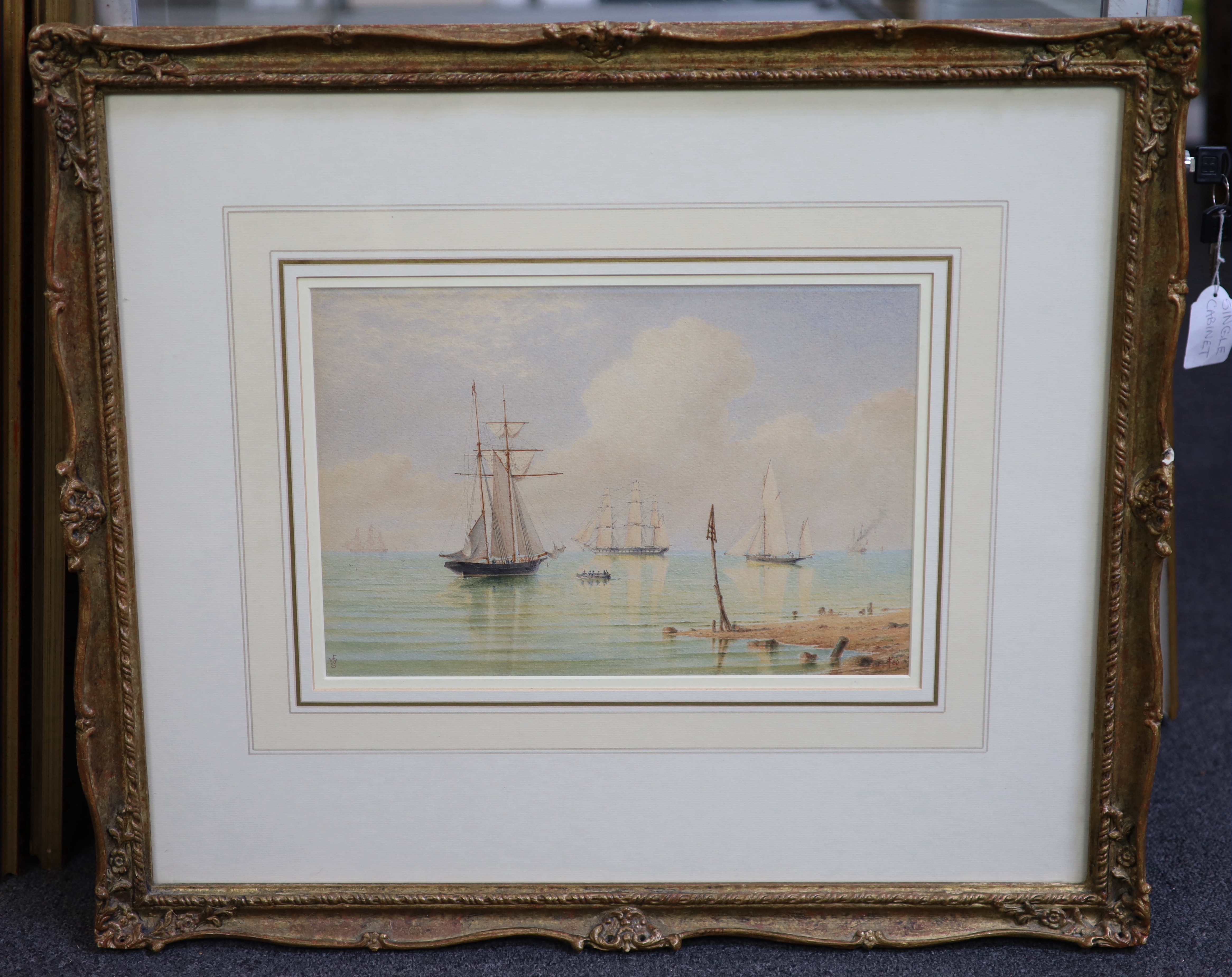 William Frederick Settle (British, 1821-1897), watercolour, Coastal shipping, monogrammed and dated '80 22.5 x 34cm